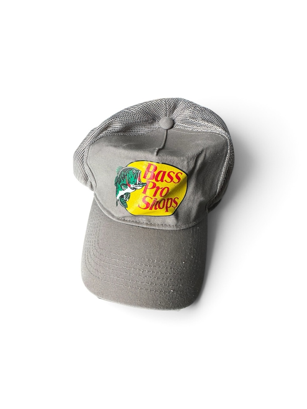 Bass Pro Shops Gray Mesh Trucker Hat with Yellow Logo